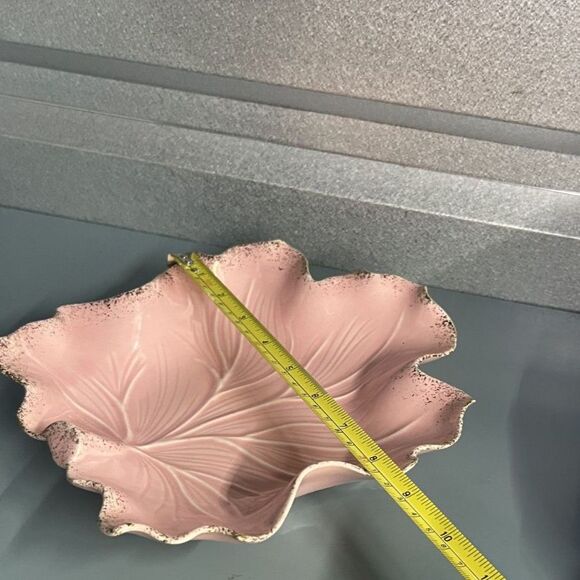 VTG California Pottery #719 Pink Leaf Dish Gold Trim + MCM Pink Gold 2 Tier Tray - Picture 15 of 16